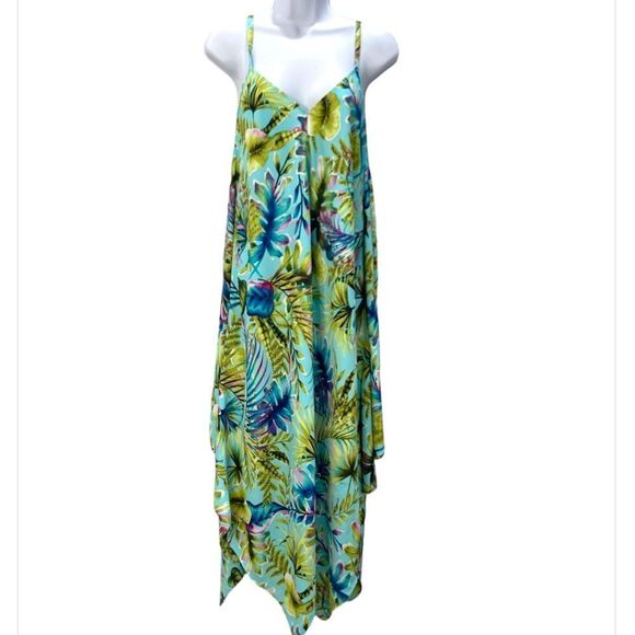 Tommy Bahama Sun Kissed Tropical Scarf Dress In Swimming Pool Blue Small Medium - Picture 1 of 13